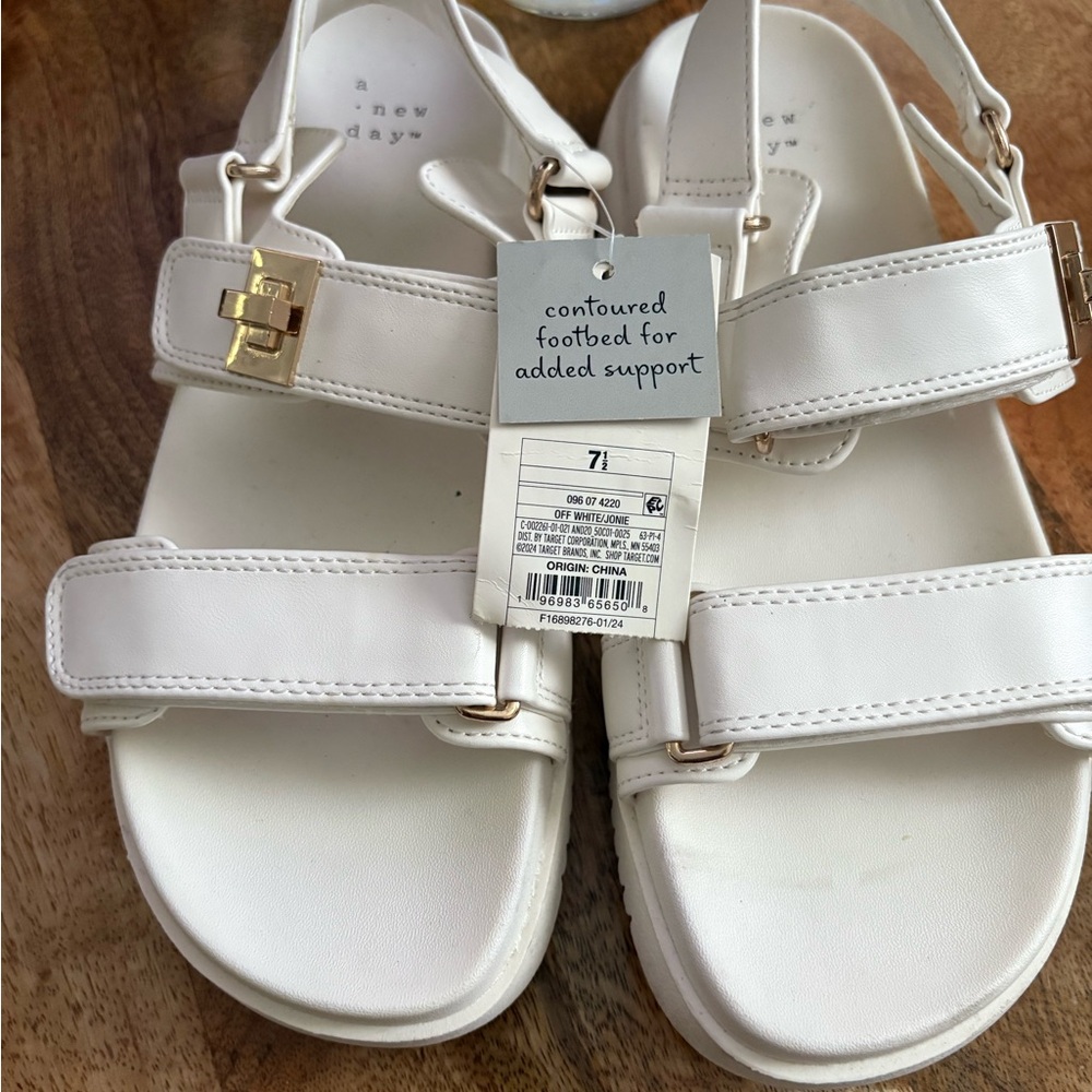 A New Day Kids' White Sandals with Gold Accent